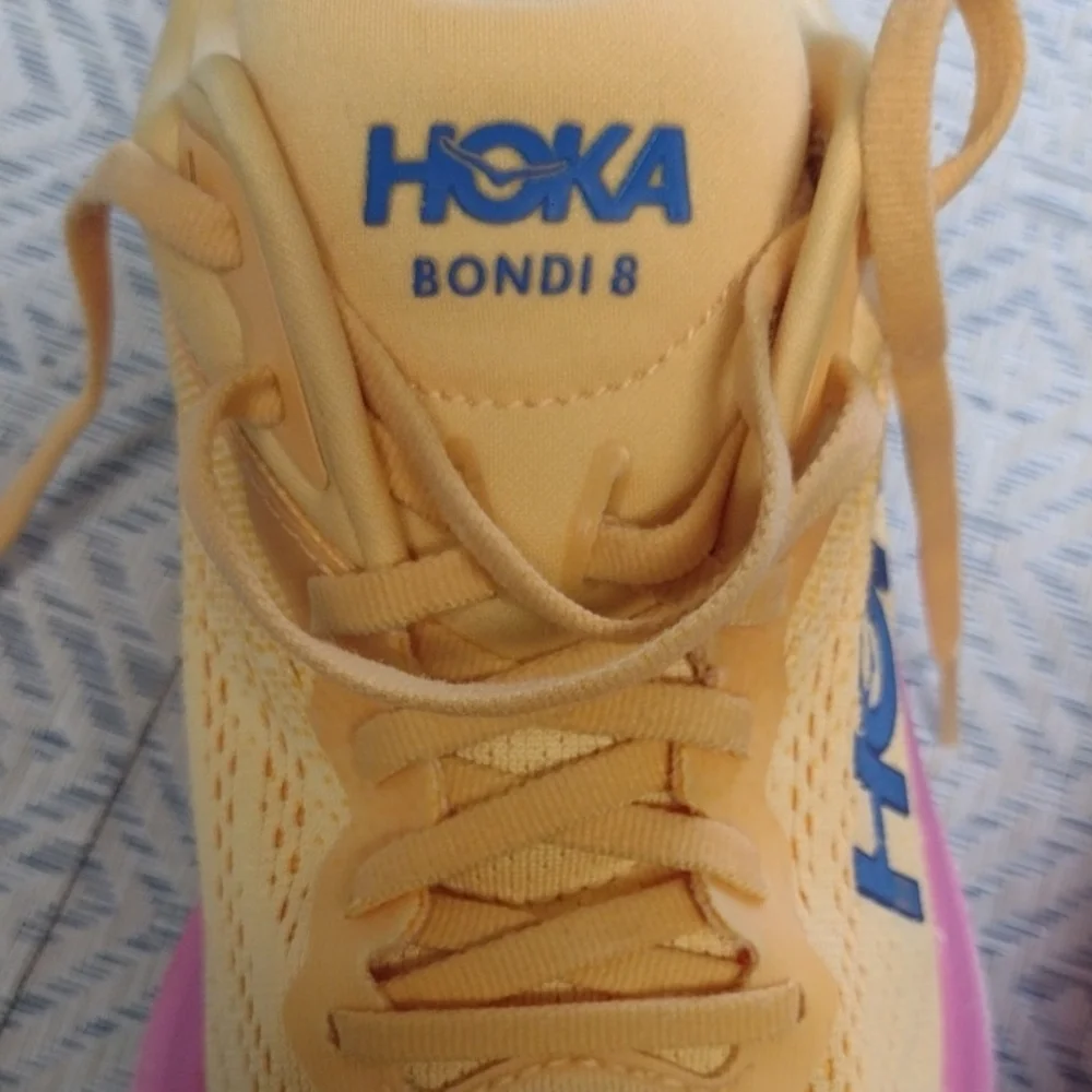 Hoka One One Bondi 8 Women's Yellow and Pink Running Shoes - Picture 10 of 14
